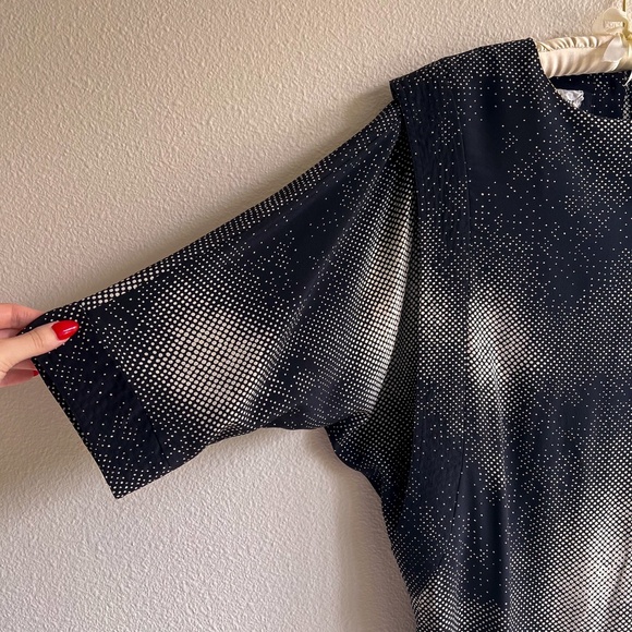 Vintage 1980s Black Abstract Polka Dot Print Silk Dress (M/L) - Picture 8 of 11